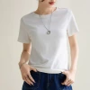 Ice-cool solid color straight-shoulder fitted round-neck cotton short-sleeved T-shirt for women, new Spring/Summer 2025 style, with a stylish inner layer and pullover top Specification image